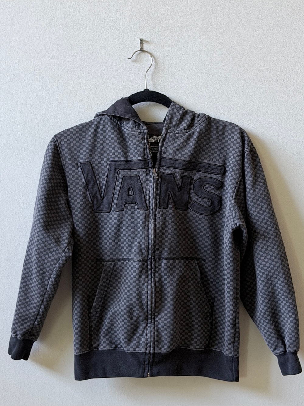 Vans Black and Grey Checkerboard Full Zip Hoodie Boys Size Small/8